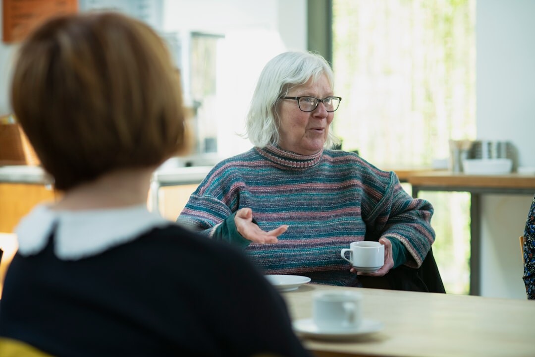 woman telling story at table